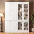 70.8" Tall Farmhouse Kitchen Pantry Cabinet with Glass Doors, Modular Wooden Storage Cabinet with 6-Tier Adjustable Shelves, Hutch for Kitchen or Living Room, White, Set of 2