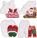 Flycalf Christmas Cookie Cutters Pajamas Set of 4 with Plunger Stamps Holiday PLA Baking Accessories Cutter Molds Gifts Decorative Party 3.5" Kitchen Cake Supplies