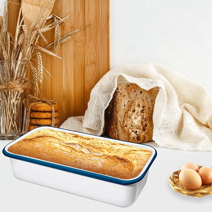 Webake Large Enamel Bread Pan, Long Banana Bread Loaf Pan for Baking, Non-Stick Rectangle Cake Pan Enamelware White 12 x 4.5 Inches