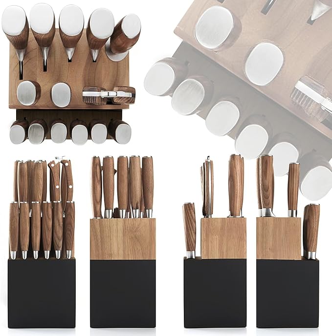 Natura Series 15 PCS Knife Block Set, Ultra Sharp High Carbon Stainless Steel with Wood Handle