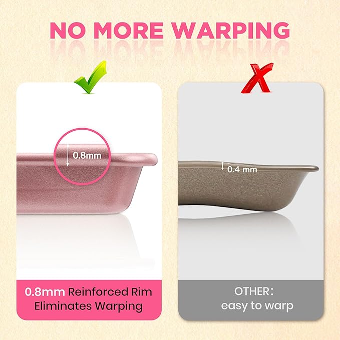 Saker nonstick baking sheet pan set,Multi-Use Non-Stick Baking Pan Set, Stackable Carbon Steel Cookie Sheets for Even Baking, Roasting & Meal Prep, Oven Safe & Easy Clean (pink)