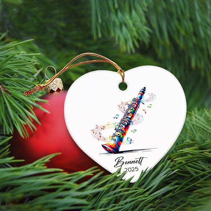 Personalized Clarinetist Ceramic Ornaments Christmas, Clarinet Musical Ornament Gift for Instrument Player, Custom Name & Year Clarinetist Ceramic Ornaments 2025, Clarinet Musician Xmas Ornament Tree