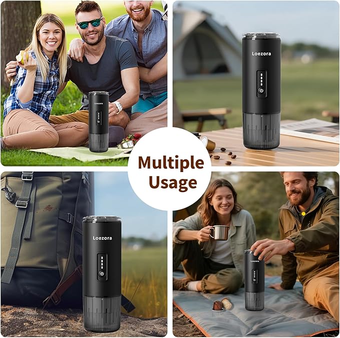 Leozora 20Bar Portable Espresso Machine, 7500mAh USB-C Rechargeable, 3-in-1 for Ground Coffee & Nespresso/DG Capsules, Stainless Steel Travel Coffee Machine for Camping, Car, Office,Black