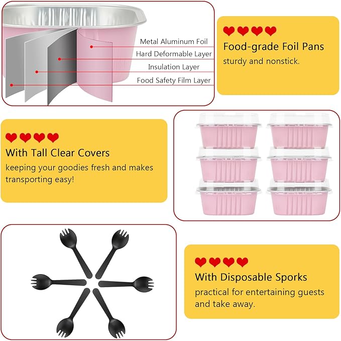5oz/80pack Mini Cake Tins Cupcake Pan with Lids,LNYZQUS Aluminum Foil Baking Cups,Disposable Ramekins Small Brownie Muffin Pans Mini Cheesecake Containers for Home Bakery-Pink