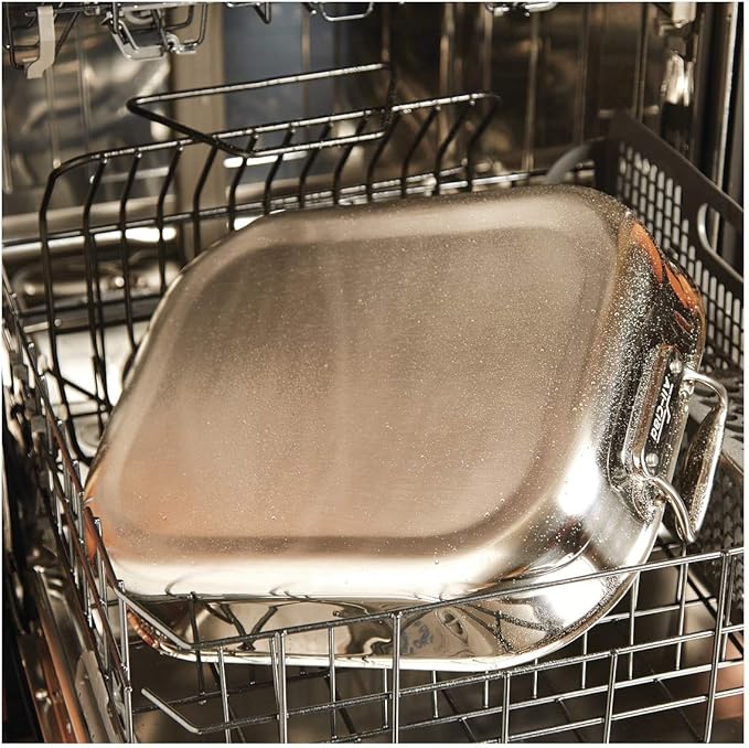 All-Clad Specialty Stainless Steel Large Roaster with Nonstick Rack 13x16 Inch Oven Broiler Safe 500F Roaster Pan, Pots and Pans, Cookware Silver