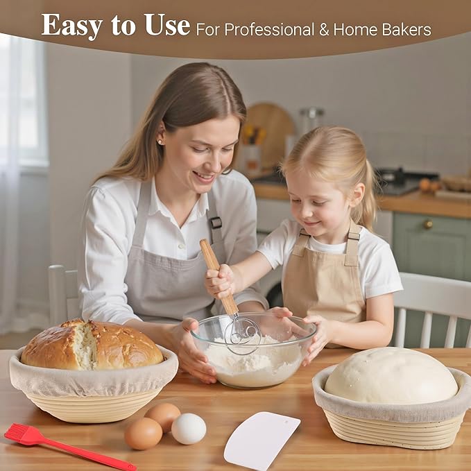 Banneton Sourdough Proofing Basket Kit, 9" Round and 10" Oval Proofing Basket with Liners & Covers, Bread Baking Supplies for Home or Professional Bakers Baking