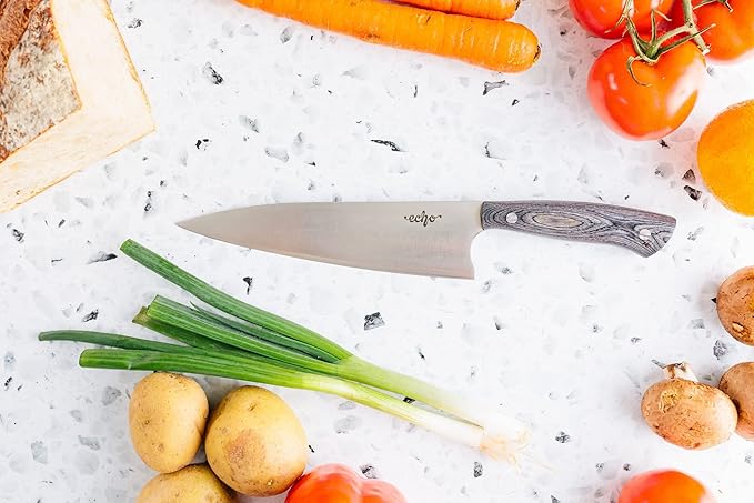 Middleton Made Knives Echo 8 Inch Chef Knife - Handmade Professional Chef Knife - Chefs Knife Made with AEB-L Stainless Steel - USA Made Knife - Great Chef Gifts - Charcoal