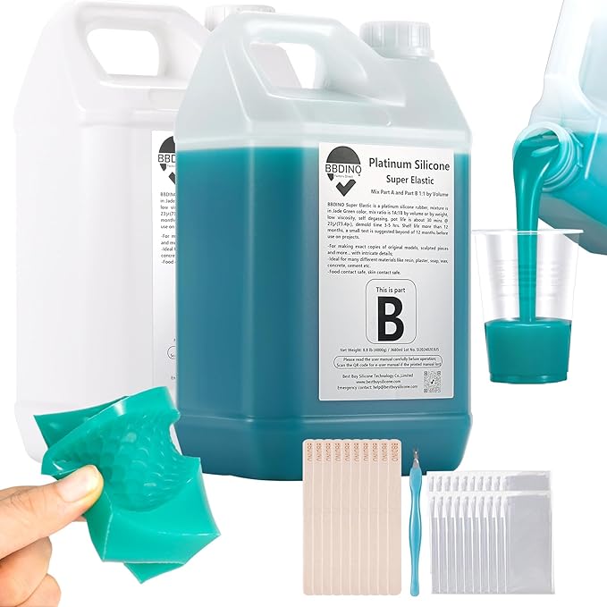 BBDINO Silicone Mold Making Kit - Super Elastic Silicon for Mold-Making 2 Gallons - Platinum Grade 1A:1B Mixing- Ideal for Resin/Silicone/Soap Molds Casting Jade Green