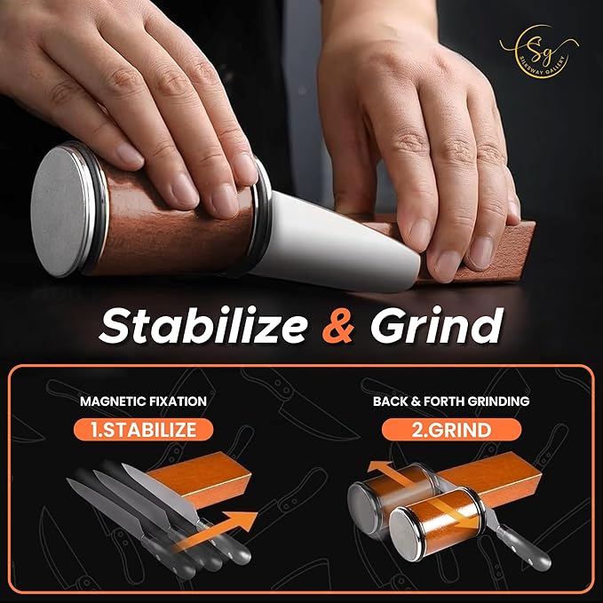 Rolling Knife Sharpener – Kitchen Knife Sharpener with Diamond Grinding Discs, 15° & 20° Magnetic Angles, Easy-to-Use Knife Sharpening Tool for Chef & Home Kitchen Knives