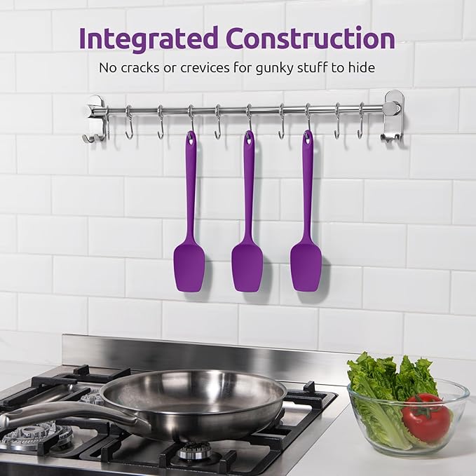 U-Taste Silicone Spoon Spatula Set, 600ºF High Heat Resistant Food Grade Flexible Rubber Scraper, Integrated Cooking Mixing Baking Kitchen Utensils Set of 3 for Nonstick Cookware (Purple)