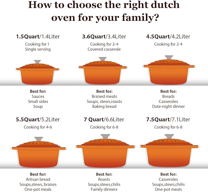 Overmont Enameled Cast Iron Dutch Oven - 4.5QT Pot with Lid Cookbook & Cotton Potholders - Heavy-Duty Cookware for Braising, Stews, Roasting, Bread Baking orange