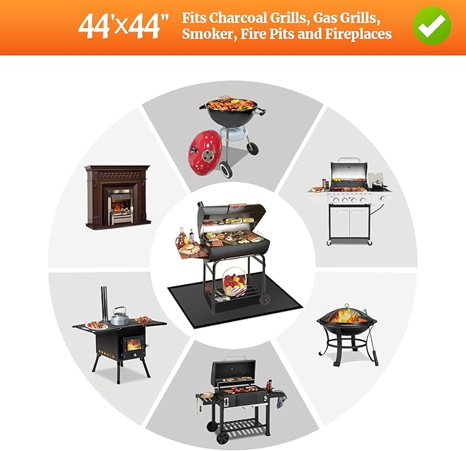44" Square Fire Pit Mat/Under Grill Mat Fireproof Waterproof Oil-Proof, 4 Layers Fireproof Mat Fire Pit BBQ Pad Protect Mat for Deck Patio Grass Outdoor Wood Burning Fire Pit and BBQ Smoker
