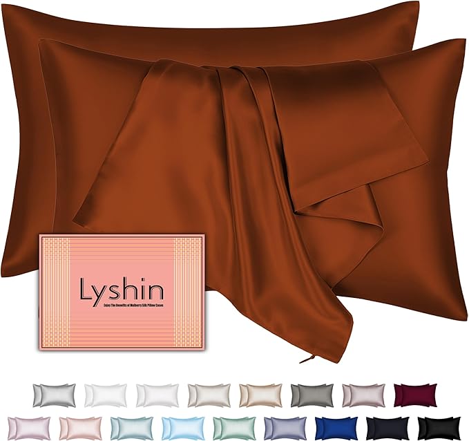 Mulberry Silk Pillow Cases 2 Pack Standard Size 20x26 Inches with Hidden Zipper, Ultra Smooth and Soft Breathable Cooling Silk Satin Pillowcase Set of 2, Better for Hair and Skin, Gifts for Women Men