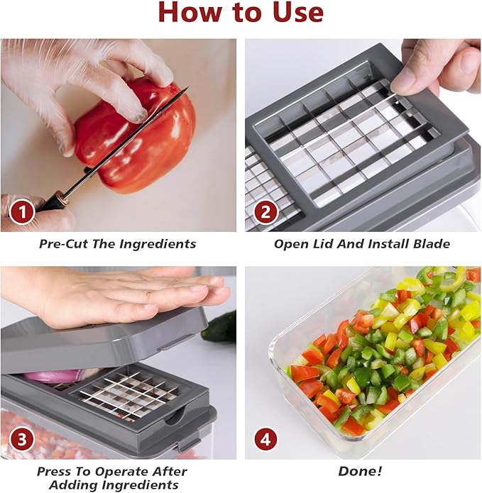 Vegetable Chopper, Onion Chopper Dicer, Mandoline Slicer with Container, Vegetable Cutter for Salad Potato Carrot Garlic（2 Blades, Grey）