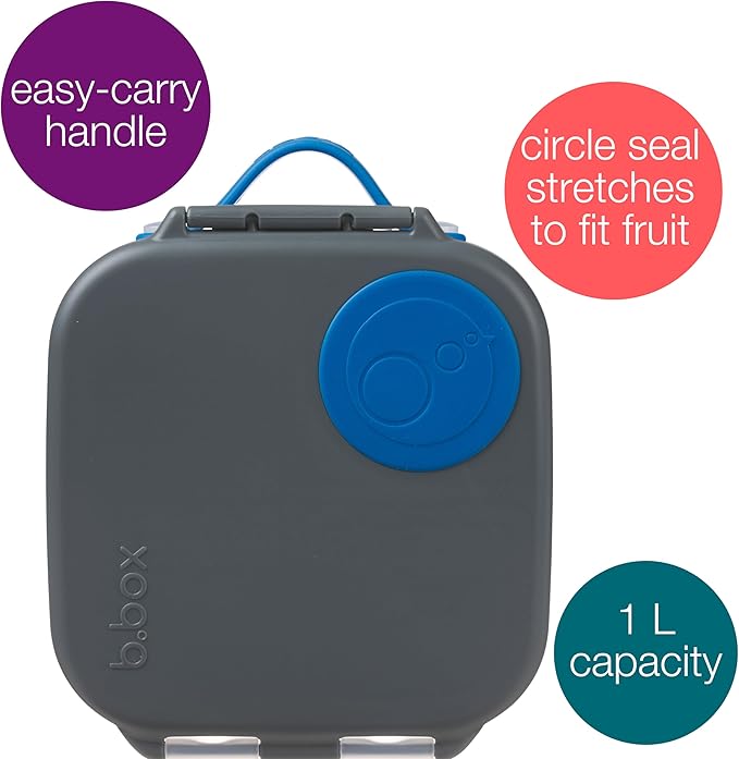 b.box Mini Lunch Box, Bento Box for Kids, Snack Container with 2 Leak Proof Compartments, Reusable Snack Containers with Lids, Kids Lunch Boxes Ages 3+, BPA Free, 4 1/4 Cup Capacity (Blue Slate)
