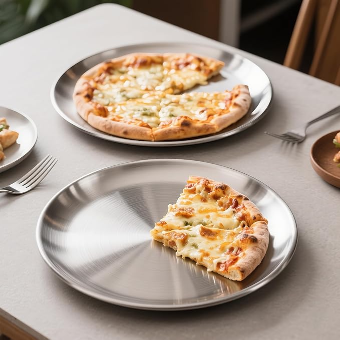 12 Inch Pizza Pan Set of 3 for Oven, Non-Stick Stainless Steel Pizza Steel, Sturdy Non-Toxic Round Pizza Pans Tray for Cookie Pizza Pie Cake, Dishwasher Safe & Easy Clean