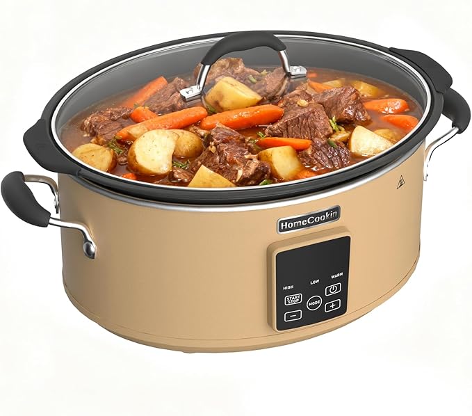 HOMECOOKIN Slow Cooker, Extra Large 10 Quart Digital Programmable Slow Cookers with Timer, Dishwasher Safe Glass Lid & Crock, Kitchen Appliance for Families and Gatherings, Brown