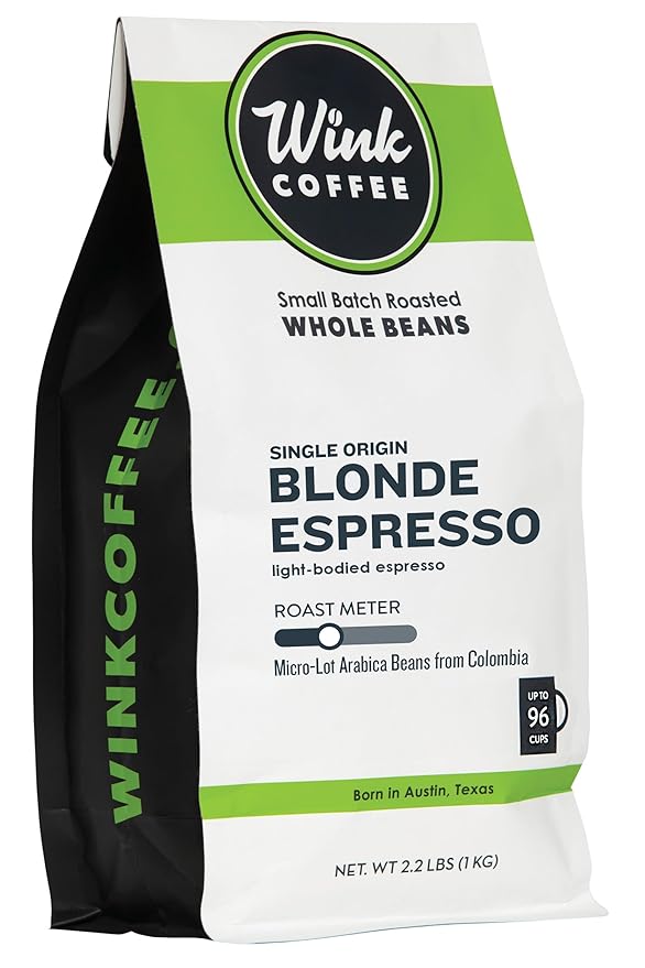 Wink Coffee Blonde Espresso, Light Roast Whole Bean Coffee, Single Origin Colombian Arabica Beans, 2.2 lb, Small-Batch, Smooth, Sustainably Sourced