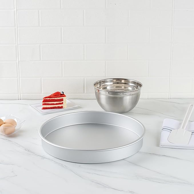 Restaurantware-Met Lux 14 x 2 Inch Straight-Sided Baking Tins, 12 Round Cake Pans - Oven-Ready, Freezable, Anodized Aluminum Round Baking Pans, Greaseproof, For Layer Birthday Cakes