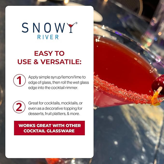 Snowy River Red, Cocktail & Margarita Sugar Rimmer - Vibrant Naturally Colored Sugar for Cocktail Rimming, Baking & Decorating, Medium Crystal - 4oz
