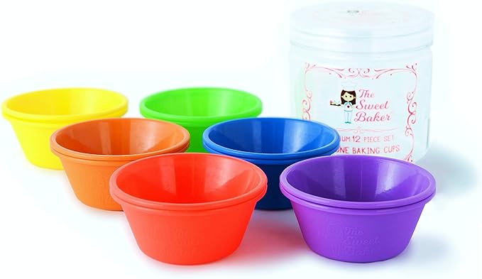 | Professional Silicone Baking Cups | Premium 12 Piece Set | Reusable Cupcake Muffin Pans | BPA Free