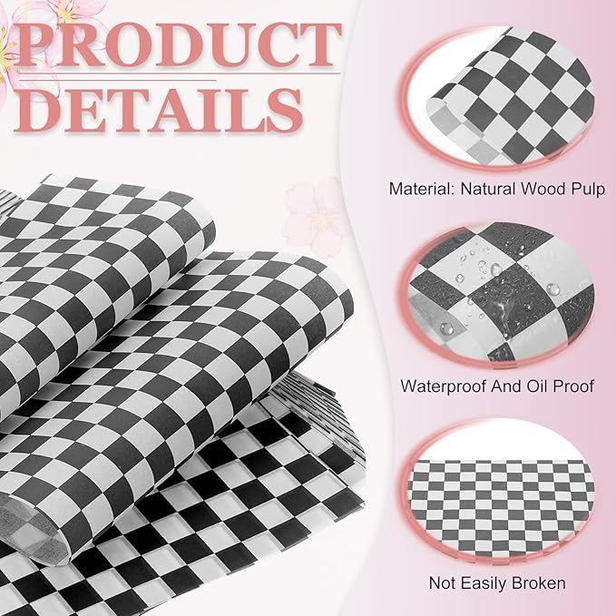 PATIKIL 7.1" x 7.1" Waxed Paper Sheets, 100Pcs Square Pattern Oil-absorbing Dry Food Wrapping Paper for Bakery Coffee Shop Home Baking Kitchen DIY, Black