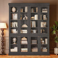 70.8" Bookshelf with Glass Doors, Farmhouse Modular Bookcase with 6-Tier Adjustable Shelves, Large Storage Cabinet for Living Room & Home Office, Set of 2, Black