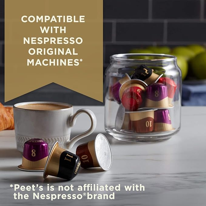 Peet's Coffee, Dark Roast Espresso Capsules Variety Pack, Compatible with Nespresso Original Machine - Intensity 10-11, 40 Count (4 Boxes of 10 Espresso Capsules)