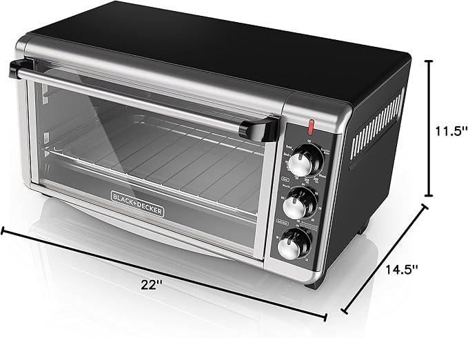 BLACK+DECKER 8-Slice Extra Wide Convection Toaster Oven, Fits 9"x13" Oven Pans and 12" Pizza, Bake, Toast, Broil, and Keep Warm Functions, Countertop Compact Design with Stainless Steel Finish