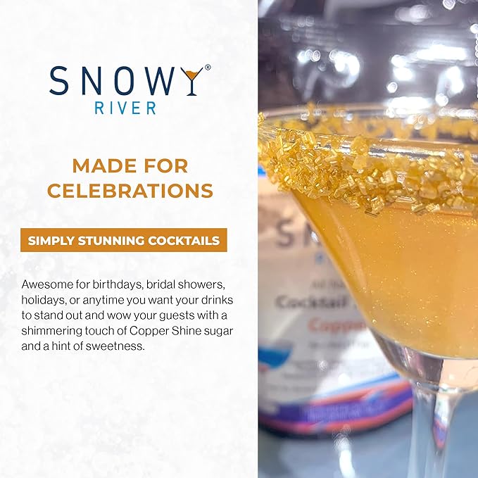 Snowy River Copper, Cocktail & Margarita Sugar Rimmer - Vibrant Color Glass Rimming Sugar with Medium Crystal Texture - 4oz