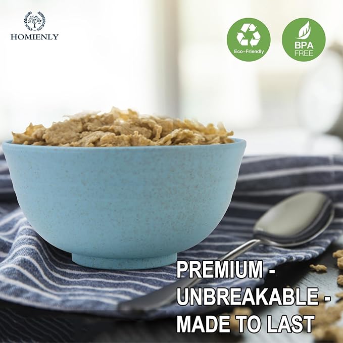 Homienly Unbreakable Cereal Bowls Set of 8-26 OZ Soup Bowls Microwave and Dishwasher Safe Wheat Straw Bowl Assorted Color Dessert Bowls for Serving Soup, Oatmeal, Pasta and Salad (Gradient Blue)