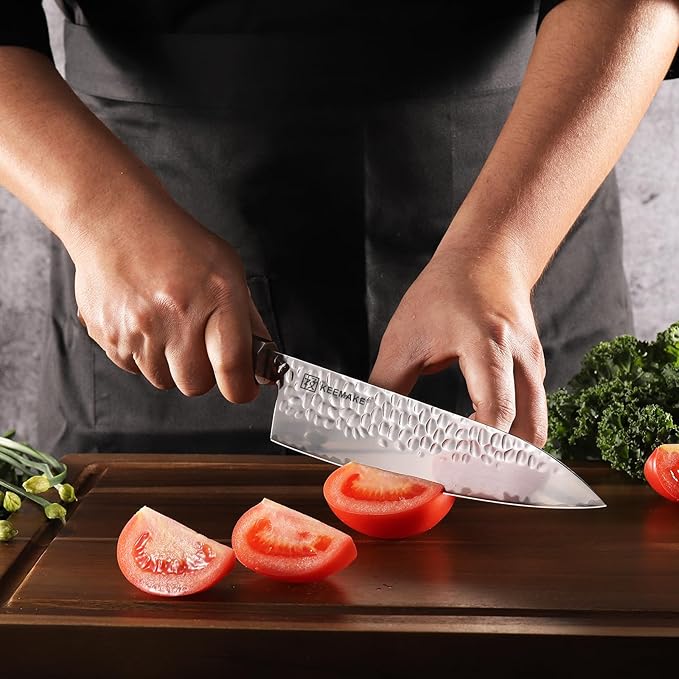 KEEMAKE Kitchen Knife Set 3-pcs - Chef Knife Set with 3-layer Japanese 9CR18MOV Clad Steel Blade, Sharp Knives Set for Kitchen with Octagon Rosewood Handle Kitchen Knives