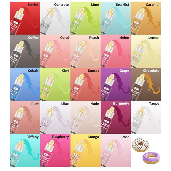 Oil Based Food Coloring,24 Colors Food Coloring Set for Cake Decorating,Chocolate,Baking,Edible Oil Food Dye for Butter,Cookies,Fondant(.20 fl.oz/bottle)