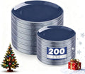 KIRE 200PCS Blue Plastic Plates with Silver Rim - Navy Blue Plastic Plates Include 100 Dinner & Dessert Plate - Heavy Duty Dark Blue Disposable Plate for Parties/Wedding