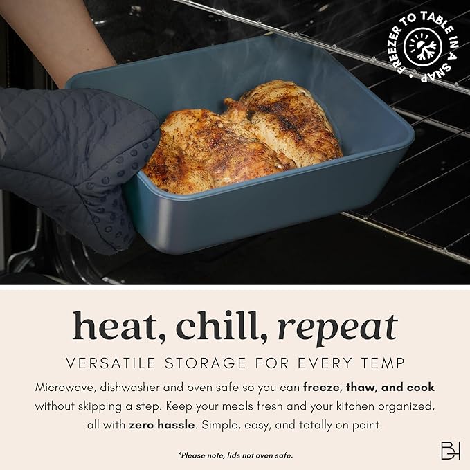 Ceramic Coated Glass Food Storage Container | No PTFE, PFOA, PFAS, and BPA | Reusable Non Toxic Meal Prep Container with Glass Lid | Easy To Store | 6 Cup Rectangle [Dusk]