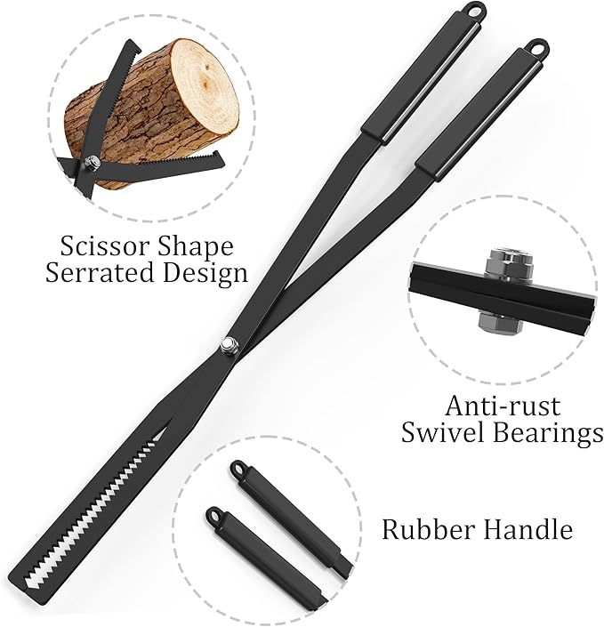 Tredre Fire Tongs and Fire Poker Set, Manganese Steel Fire Pit Tools for Outside, Heavy Duty Fireplace Tongs Log Grabber for Campfire, Wood Stove, Rust-Resistant Firewood Tong Set