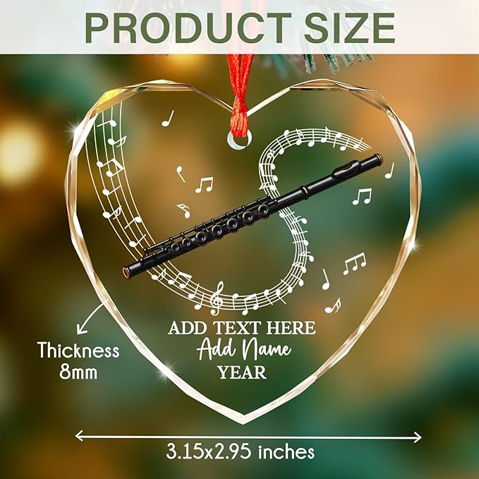 Personalized Flute Player Glass Ornament with Text Name & Year, Custom Flute Musical Instrument Xmas Ornaments 2025, Flutist Christmas Tree Ornament, Gift for Music Lover Student Friend