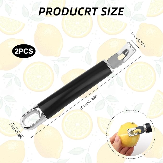 2Pcs Silver Stainless Steel Channel Knife Lemon Peeler,Professional 2 in 1 Cocktail Garnish Tool Set,Ultra Sharp Zester for Citrus Fruits Orange Lemon Rind Peeling Bar Kitchen Accessories
