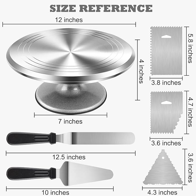 12 Inch Aluminium Rotating Cake Stand Turntable, Cake Decorating Kit Supplies with Icing Piping Tips, Frosting Spatulas, Pastry Bags, Scrapers and Other Cake Decorating Tools (85Pcs)