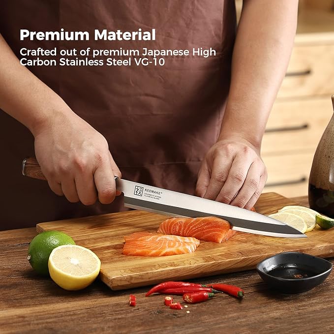 KEEMAKE Sashimi Sushi Knife Japanese - 9.5 inch Yanagiba Knife Japanese VG10 Stainless steel Single Bevel Blade, Perfect Rosewood Handle Filleting & Slicing Knives