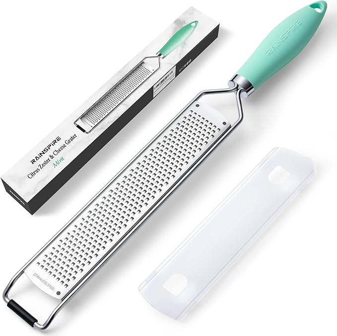 Rainspire Zester Grater with Handle, Lemon Zester Cheese Grater for Kitchen Stainless Steel, Parmesan Cheese Garlic Nutmeg Chocolate Fruits Vegetables Ginger Grater, Fine, Mint Green