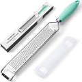 Rainspire Zester Grater with Handle, Lemon Zester Cheese Grater for Kitchen Stainless Steel, Parmesan Cheese Garlic Nutmeg Chocolate Fruits Vegetables Ginger Grater, Fine, Mint Green
