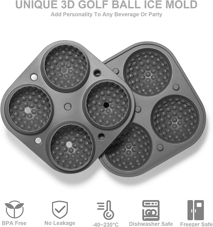 Golf Ice Cube Trays, 2.5" Large Sphere Round Golf Ice Cube Mold for Cocktails, Whiskey, Bourbon Chilling, Fun Shapes Silicone Big Circle Ice Cube Trays w/Funnel