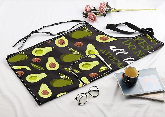 MBMSO Funny Avocado Apron Avocado Cooking Kitchen Aprons with Pockets Waterproof Apron for Chef Grilling BBQ Baking