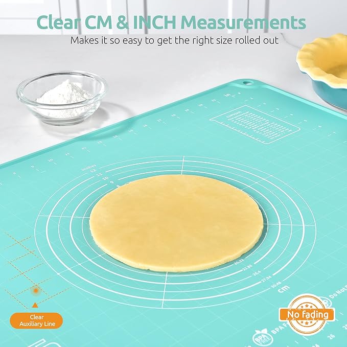 U-Taste 28"x20" Large Pastry Mat: Food-Grade Liquid Silicone Dough Rolling Baking Sheet, Non-Stick Non-Slip for Kneading, Making Pizza, Fondant, Pie with Clear Measurement and Raised Edges (Aqua Sky)