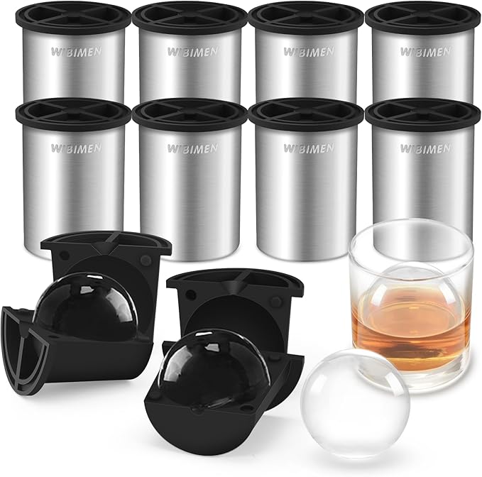 Clear Ice Cube Maker - 2.5" Ball - Stainless Steel Clear Ice Maker - Compact Design - for Whiskey, Cocktails, Bourbon - 8 PACK