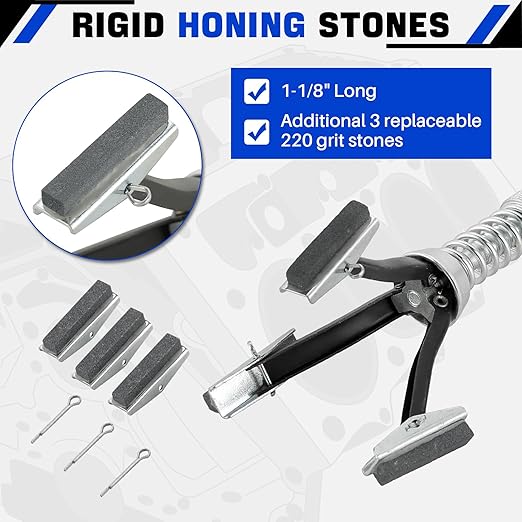 DASBET Engine Brake Cylinder Hone | Engine Cylinder Hone Tool for Grinding Holes Adjustable Deglazer 1" to 2-1/2" Diameter with Extra 3-Piece 1-1/8'' Long Stones 220 Grit (1-1/8")