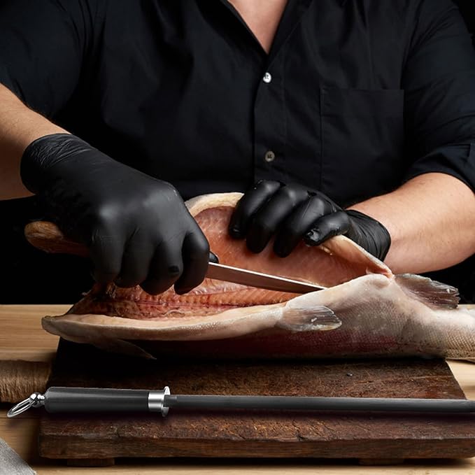 honing steel knife sharpener ，high carbon steel knife sharpener rod,12 Inch Knife Sharpening Steel Honing Rod（black）