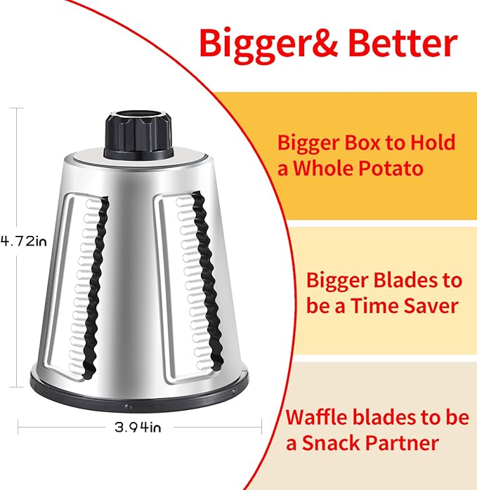 Rotary Cheese Graters with 4 Blades, Hand Crank Cheese Grater with Waffle Slicer, Red, Black and White Cheese Shredder with Suction Base, Easier for Shredding & Grating (Red, 4 Graters)