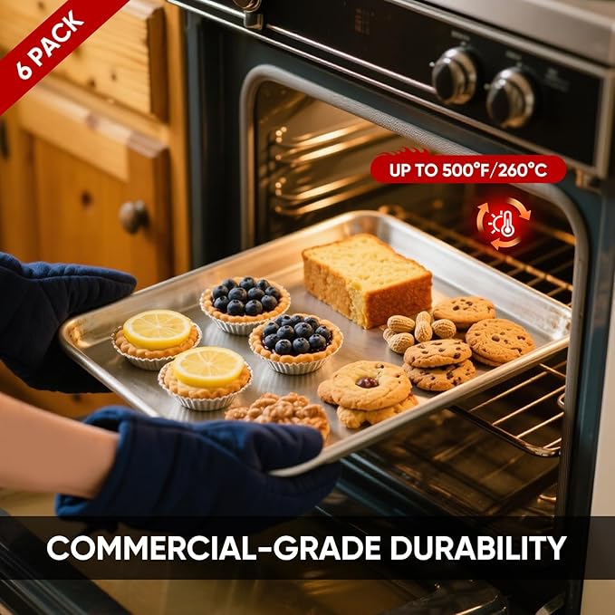 TENUP 6 Pack Aluminum Quarter Sheet Pan, 13" x 9" Heavy Duty Commercial Baking Tray Reinforced Rim, Warp-Resistant Rust-Free